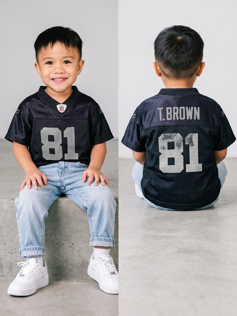 Vintage Tim Brown Reebok Black Kids Football Jersey